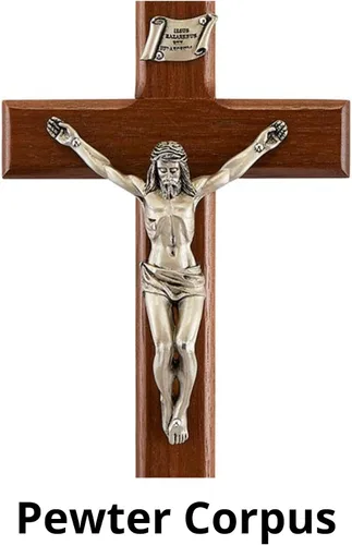 Vista 5 de Crucifijo de madera de nogal de Turín con peltre Christ Corpus, 8 pulgadas