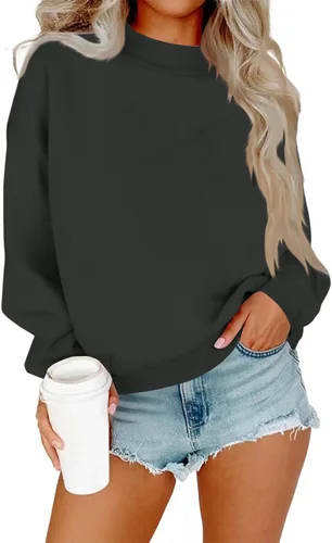 Vista 11 de Sudadera de manga larga para mujer, sudaderas de gran tamaño, ajuste holgado, color liso, tallas S-2XL