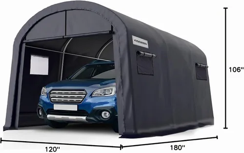 Vista 9 de KING BIRD Refugio de garaje de estilo redondo de 10' x 15', refugio de almacenamiento para trabajo pesado, carport, cobertizo de toldo portátil