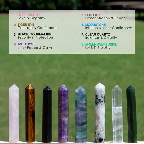 Vista 2 de Puntos de varita de cristal curativo Juego de 8 cristales reales octogonal de 2 pulgadas Juego de varita de cristal para meditación curativa