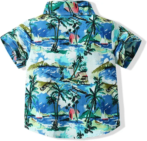 Vista 2 de Camisas hawaianas de manga corta con estampado de dibujos animados y botones para niños