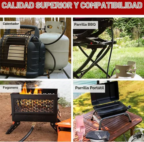 Vista 2 de Adaptador de Manguera de Propano GasXpert de 1 Libra a 20 Libras, Manguera de Tanque de Propano de 4 Pies Compatible con Barbacoa