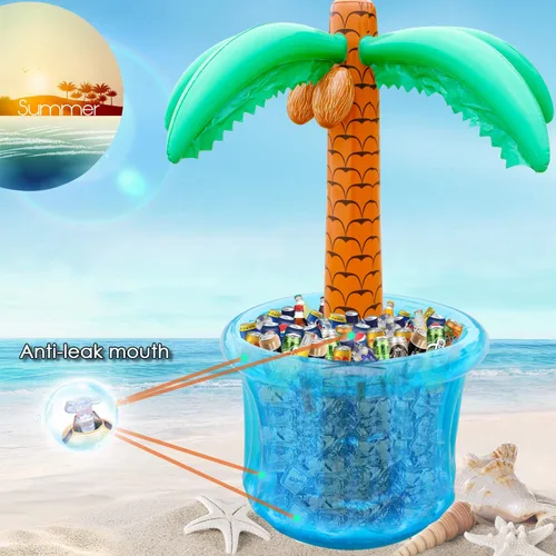 Vista 6 de PARENTSWELL Enfriador inflable de palmeras de 63 pulgadas, decoración de fiesta tropical Luau, enfriador de bebidas inflable para fiestas