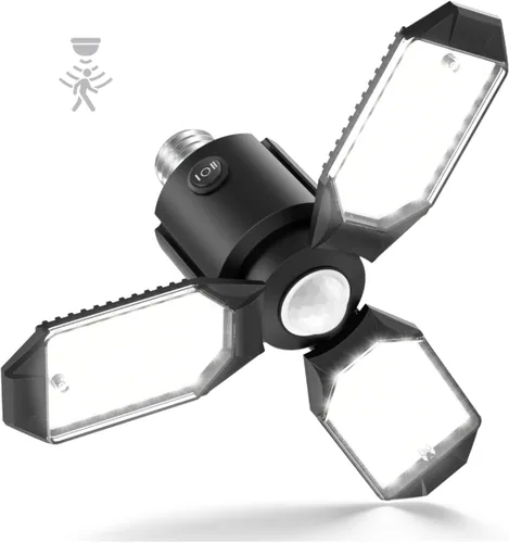 Vista 10 de Bombilla LED para garaje AYSEMO de 15000 lm - Luces LED de techo ajustables en 360° con 6+1 paneles deformables, 6500 K de luz diurna, base