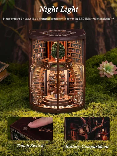 Vista 3 de Rotbakmin - Kit de rincón de libro para adultos, adolescentes, biblioteca de casa en miniatura, casa de muñecas, rompecabezas de madera 3D, edificio