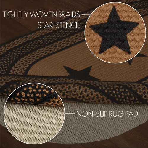 Vista 3 de VHC Brands Farmhouse - Alfombra decorativa ovalada de yute negro con estrellas y almohadilla para el suelo, 27 x 48 pulgadas