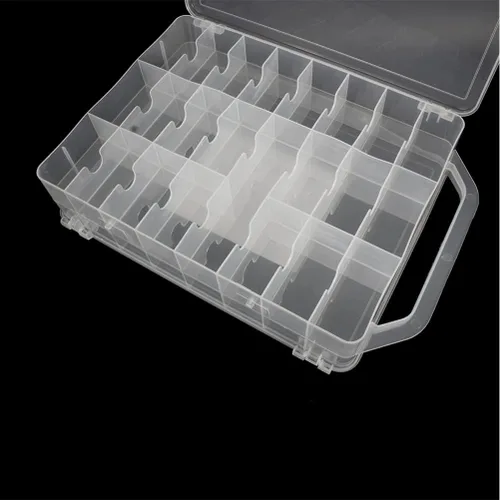 Vista 6 de Organizador de costura de 46 rejillas, almacenamiento de caja de hilos de doble cara, caja organizadora portátil de plástico transparente