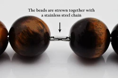 Vista 4 de Pulsera de eslabones Franco de acero inoxidable con cuentas de piedras preciosas genuinas