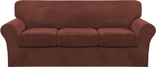 Vista 38 de FantasDecor Fundas de terciopelo para sofá de 2 piezas para sala, con cojín individual, protector elástico de muebles para mascotas, lavable a Negro