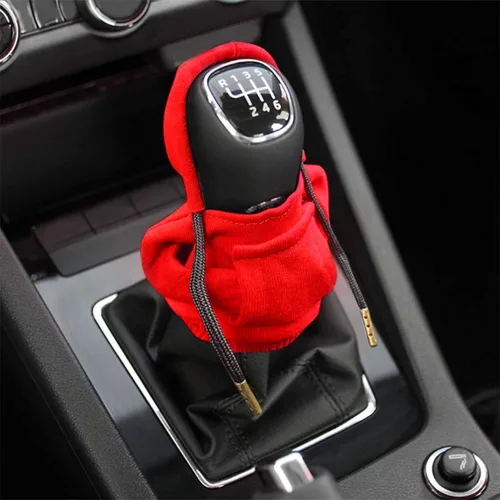 Vista 4 de Osilly Funda para palanca de cambios de automóvil, mini sudadera con capucha y diseño de suéter de moda, protector de perilla de palanca de cambios