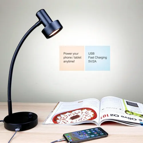 Vista 5 de O'Bright Lámpara de escritorio LED regulable con puerto de carga USB (5V/2A), LED de atenuación de rango completo, lámpara de mesa con cargador USB