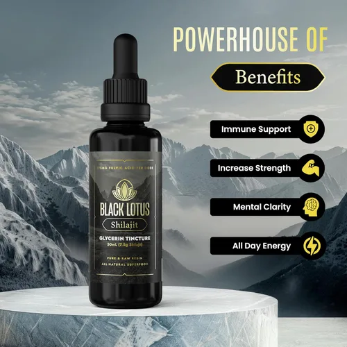 Vista 3 de Black Lotus - Tintura líquida de resina Shilajit pura, 1.7 fl oz, 100% Shilajit natural puro para hombres y mujeres con aminoácidos, 175 mg de ácido