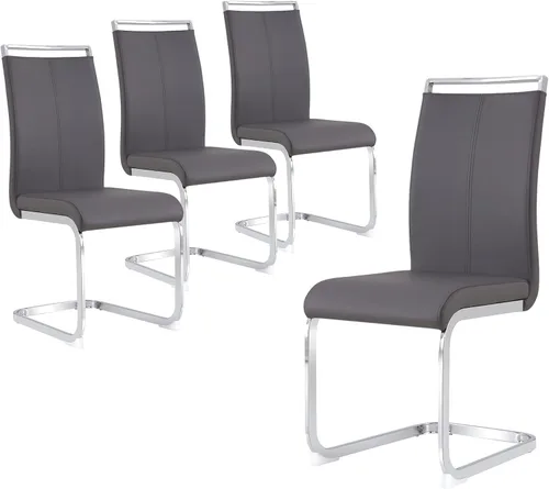 Vista 24 de gopop Juego de sillas de comedor, sillas modernas de metal con asiento acolchado de piel sintética, respaldo alto y patas cromadas resistentes, Negro