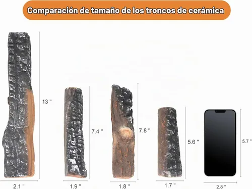 Vista 2 de Skyflame - Troncos pequeños para chimenea de gas, 4 troncos de madera de cerámica