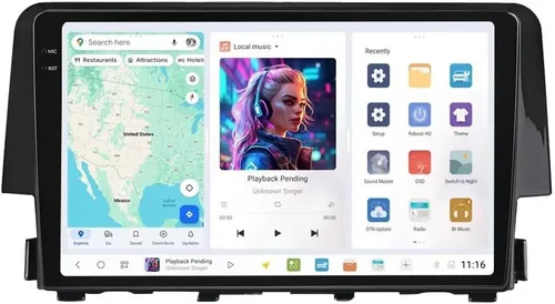 Vista 13 de Radio Android estéreo para Honda Civic 2016-2021, Biorunn 9 pulgadas GPS inalámbrico con cable Car-Play Android Auto IPS pantalla táctil navegación
