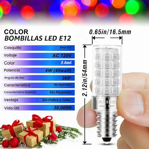 Vista 3 de ALIDE Bombilla de honor de policía azul E12 C7 T6 LED Nightlight Candelabro