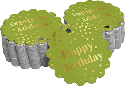 Vista 25 de Etiquetas de papel para colgar con texto en inglés «Happy Birthday» (50 unidades)