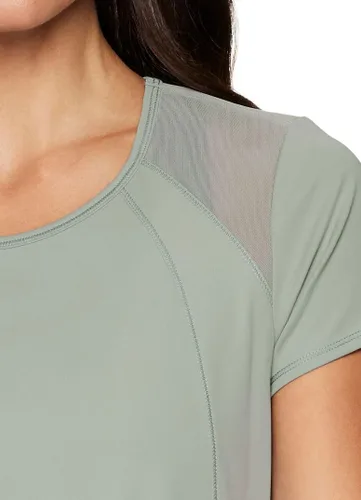 Vista 4 de RBX Camiseta deportiva de entrenamiento para mujer, con panel de malla transpirable, para gimnasio, correr, elástica, súper suave, con malla