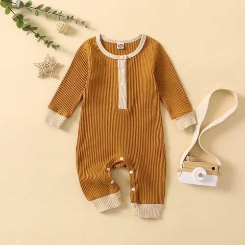 Vista 2 de LEBOLONG Enterizo unisex para bebés y niñas, con botones, liso, de una pieza, para bebés y niñas, ropa
