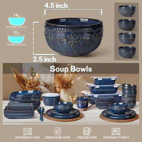 Vista 2 de Artena Juego de 4 cuencos pequeños de cerámica de 12 onzas para postre, cuencos para cocina, helado, guarniciones, arroz, cereales, frutas, 4.5
