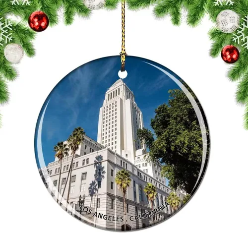 Vista 4 de California Los Ángeles Battleship Museum USA Christmas Tree Adorno Decoración Colgante Colgante Decoración City Travel Souvenir Collection Porcelana