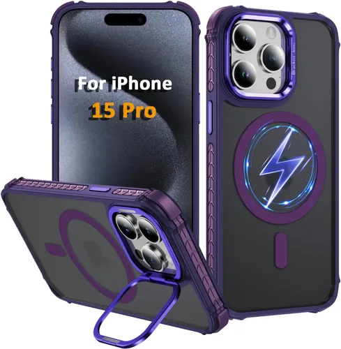 Vista 28 de Funda KETGII para iPhone 13, para iPhone 14, compatible con MagSafe, carga inalámbrica, resistente, a prueba de golpes, pata ajustable, delgada