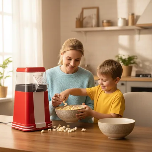 Vista 4 de Compact Hot Air Popcorn Machine, Automatic Operation, Ideal for Home, Movie Nights & Parties