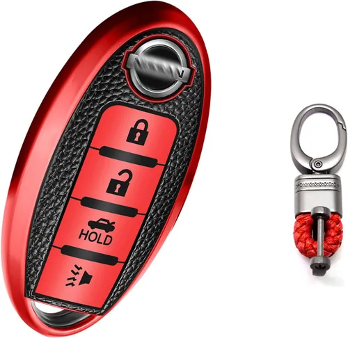 Vista 8 de Xotic Tech - Funda de piel granulada de poliuretano termoplástico azul con llavero compatible con Nissan Altima Maxima, Murano, Sentra Versa Leaf