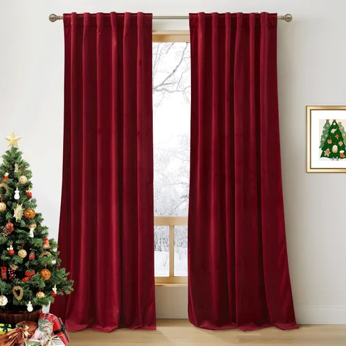 Vista 74 de RYB HOME Cortinas 100% opacas de terciopelo blanco para dormitorio, pestaña trasera y bolsillo para barra, aislamiento térmico, cortinas