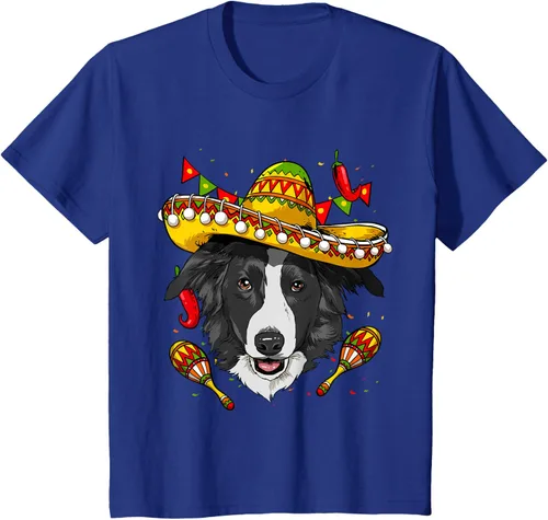 Vista 12 de Cinco de Mayo Border Collie Hombres Mujeres Niños Sombrero Camiseta Negro