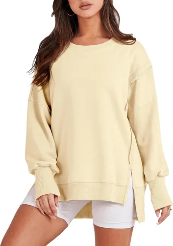 Vista 18 de ANRABESS Sudaderas de gran tamaño para mujer, con cuello redondo, manga larga, casuales y holgadas, con aberturas, ropa de otoño 2025