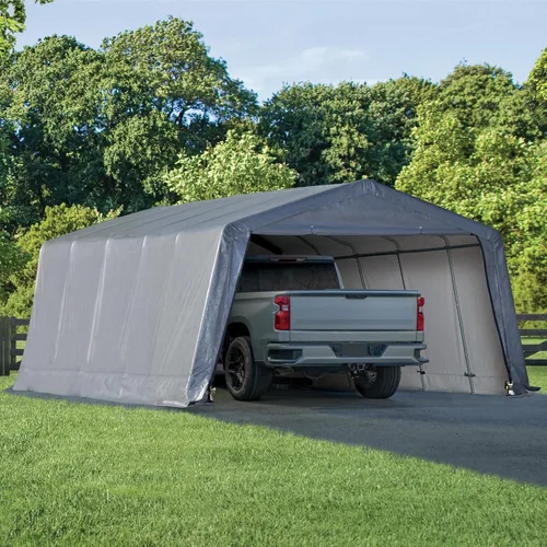 Vista 9 de Toldo resistente para todas las estaciones de 12 x 20 pies y refugio de garaje portátil con marco de acero y cubierta UV impermeable y puertas