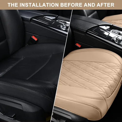 Vista 3 de TIEHESYT 2 fundas de piel de napa para automóviles, funda de asiento delantero inferior para automóvil, cojín de asiento sin respaldo