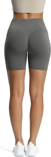 Vista 5 de Aoxjox Pantalones cortos de ciclismo sin costuras para mujer, cintura alta, contorno, atlético, gimnasio, fitness, yoga, Scrunch shorts de 6 pulgadas