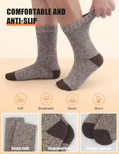 Vista 4 de UUMIAER Calcetines de lana merino para hombre, 5 pares de calcetines térmicos de lana para senderismo, calcetines gruesos de invierno