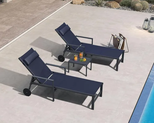 Vista 22 de PURPLE LEAF Juego de sillas de lounge al aire libre de gran tamaño de 3 piezas para patio, tumbona para piscina, estructura de aluminio con mesa