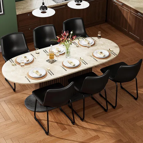 Vista 8 de YaFiti - Juego de 2 sillas de comedor de 18 pulgadas, sillas modernas tapizadas para comedor con cojines de piel sintética y patas de metal, silla