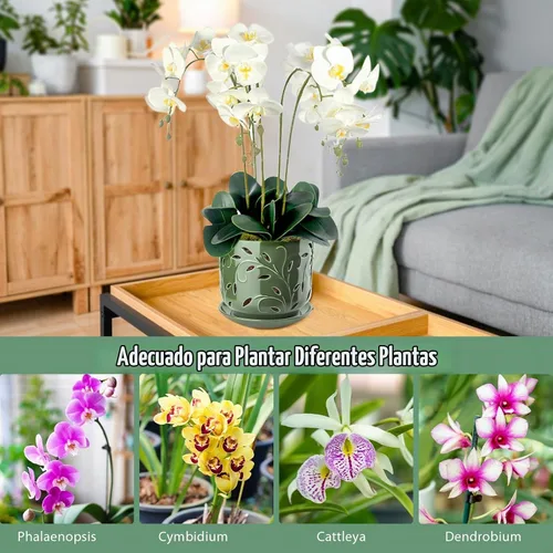 Vista 6 de EFISPSS Macetas de orquídeas con agujeros, macetas de orquídeas de 7 pulgadas con agujeros de drenaje y bandeja, maceta grande
