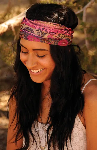 Vista 8 de Karma Diadema de calavera de azúcar para mujer, ancha, diadema de tela y bufanda elástica para el cabello, color negro