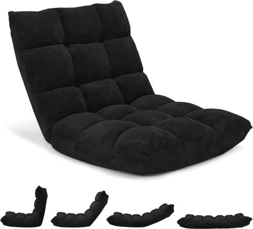 Vista 13 de Byroce - Silla plegable para juegos de suelo, ajustable de 14 posiciones, sofá cama con soporte para espalda, sillón reclinable para meditación Café