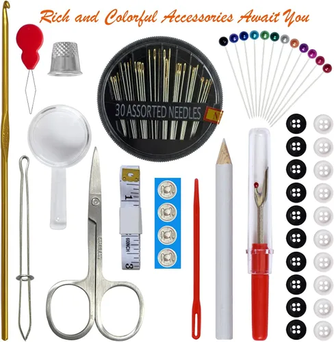 Vista 3 de Kit de costura con estuche, suministros de costura portátiles para viajeros en casa, adultos, principiantes, emergencias, contiene 40 hilos