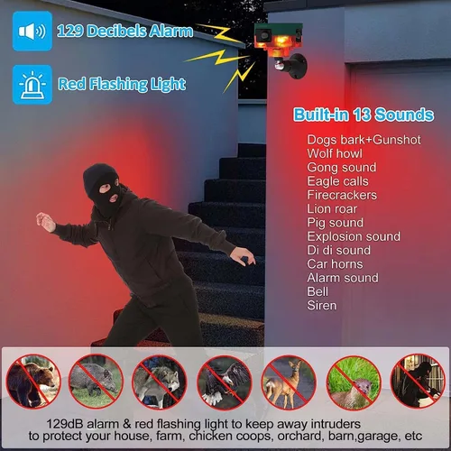Vista 3 de Luces de alarma de seguridad con sensor solar para exteriores, detector de movimiento de 360°, luz estroboscópica intermitente, lámpara de Rojo 1