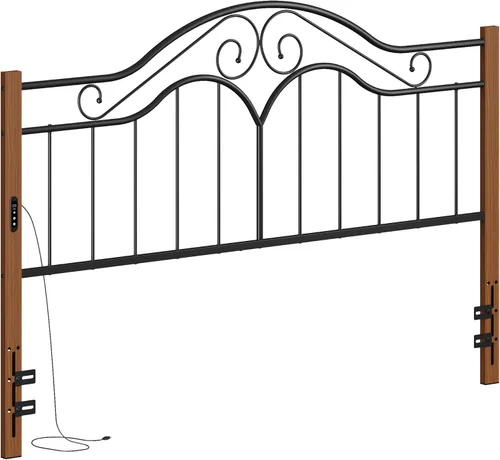 Vista 14 de Elephance - Cabecero para estructura de cama de tamaño completo, cabecero de plataforma vintage solo de metal, altura ajustable, resistente y Negro