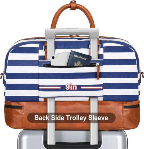 Vista 4 de Bolsa de viaje de lona grande para mujer bolsa de viaje de lona con compartimento para zapatos de 21 pulgadas para mujeres y hombres juego de 3