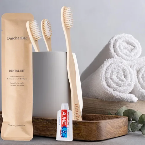 Vista 7 de Kit de cepillos de dientes de viaje a granel, cepillos de dientes desechables con pasta de dientes (0.11 onzas), artículos de tocador envueltos