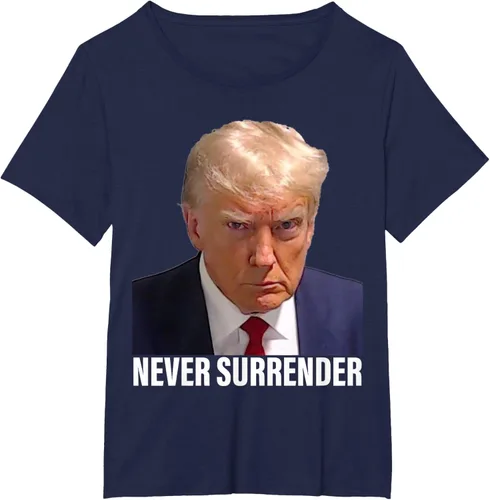 Vista 17 de Camiseta Pro Trump Mugshot Never Surrender para hombre y mujer, Negro