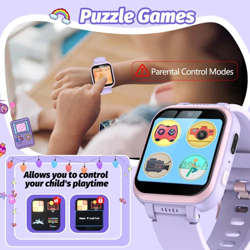 Vista 13 de Reloj inteligente para niños con juegos de rompecabezas, pantalla táctil HD, cámara de video, reproductor de música, podómetro, reloj despertador