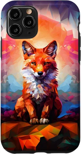 Vista 26 de iPhone 11 Mosaico de zorro rojo Lindo Funda colorida