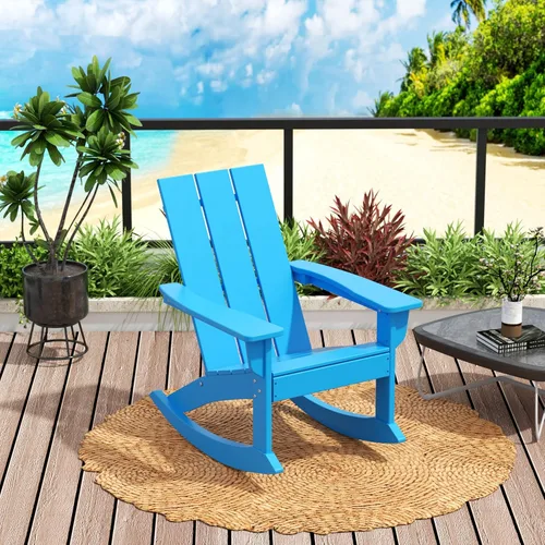Vista 19 de WO Home Furniture Silla Mecedora de Patio Moderna para Exteriores HDPE Resistente a UV y Clima (Negro)