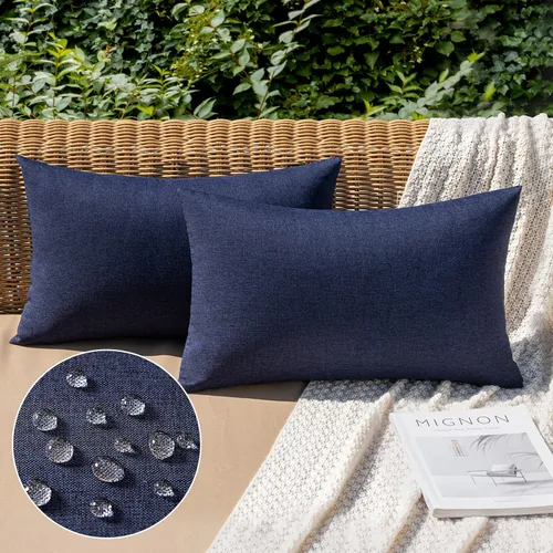 Vista 79 de MIULEE - Paquete de 2 fundas de almohada decorativas para exteriores, impermeables, sólidas, de imitación de lino, para jardín, casa de campo, Azul